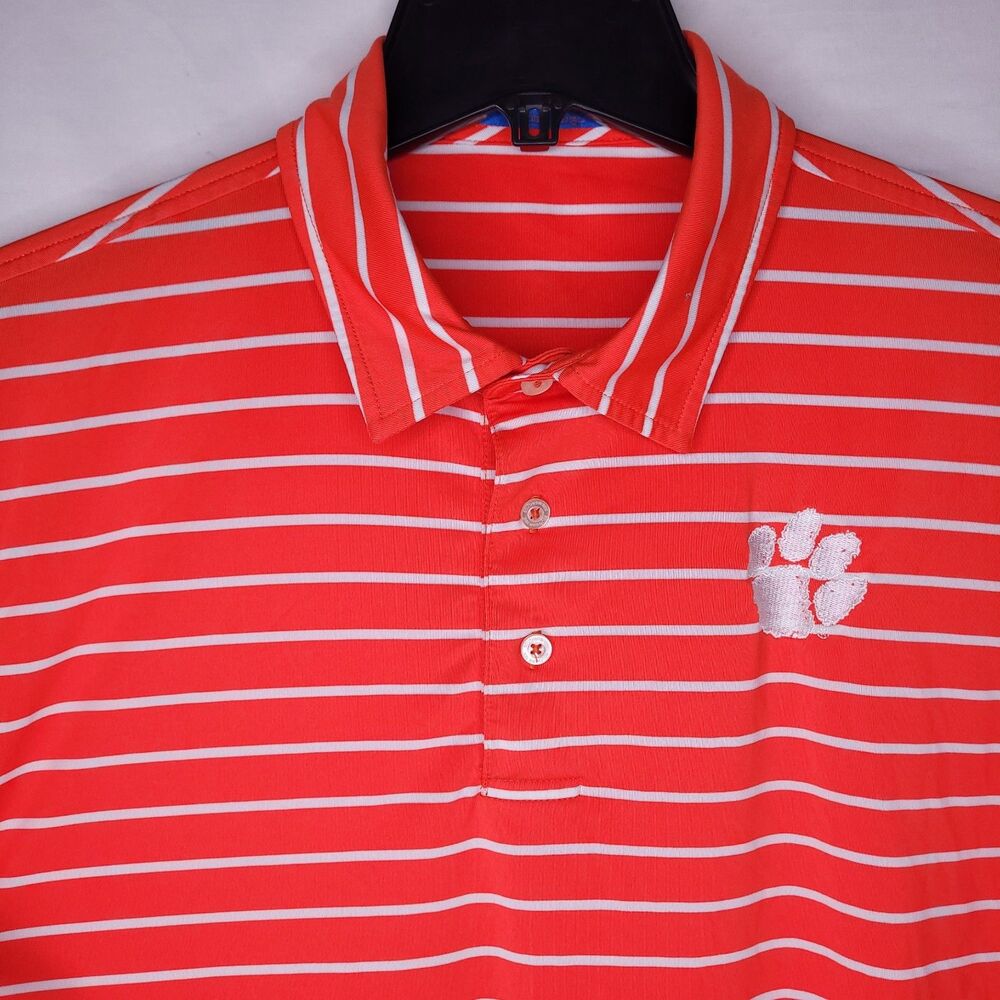 Southern Tide Polo Shirt Mens Large Striped Orange, White Clemson